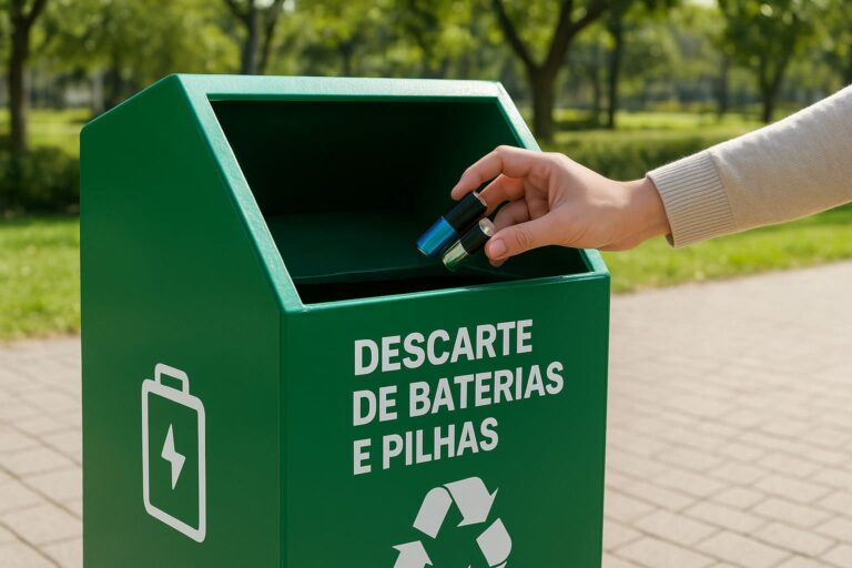 Pilhas sendo descartadas em contêiner para logística reversa